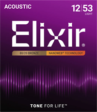 Elixir NANOWEB akustiske guitarstrenge 80/20 Bronze Light 12-53